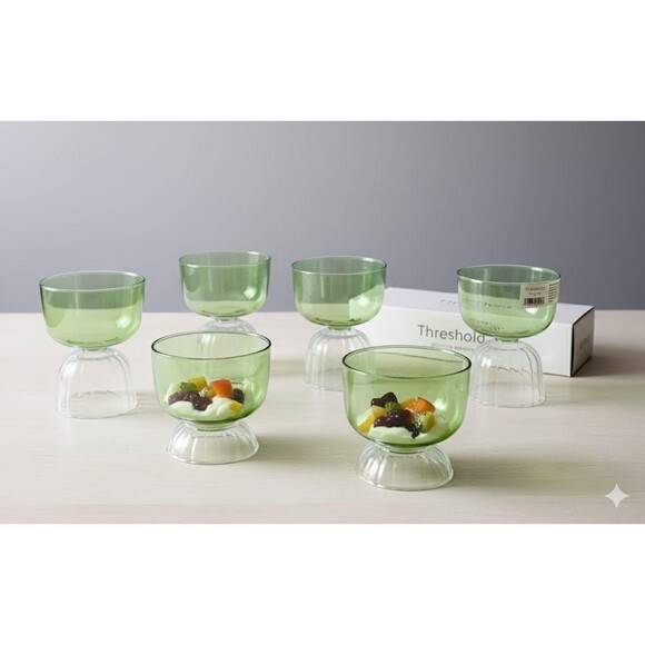 Threshold Green Cocktail Glasses Set of 6 Modern Barware Dessert Bowls - Picture 2 of 8